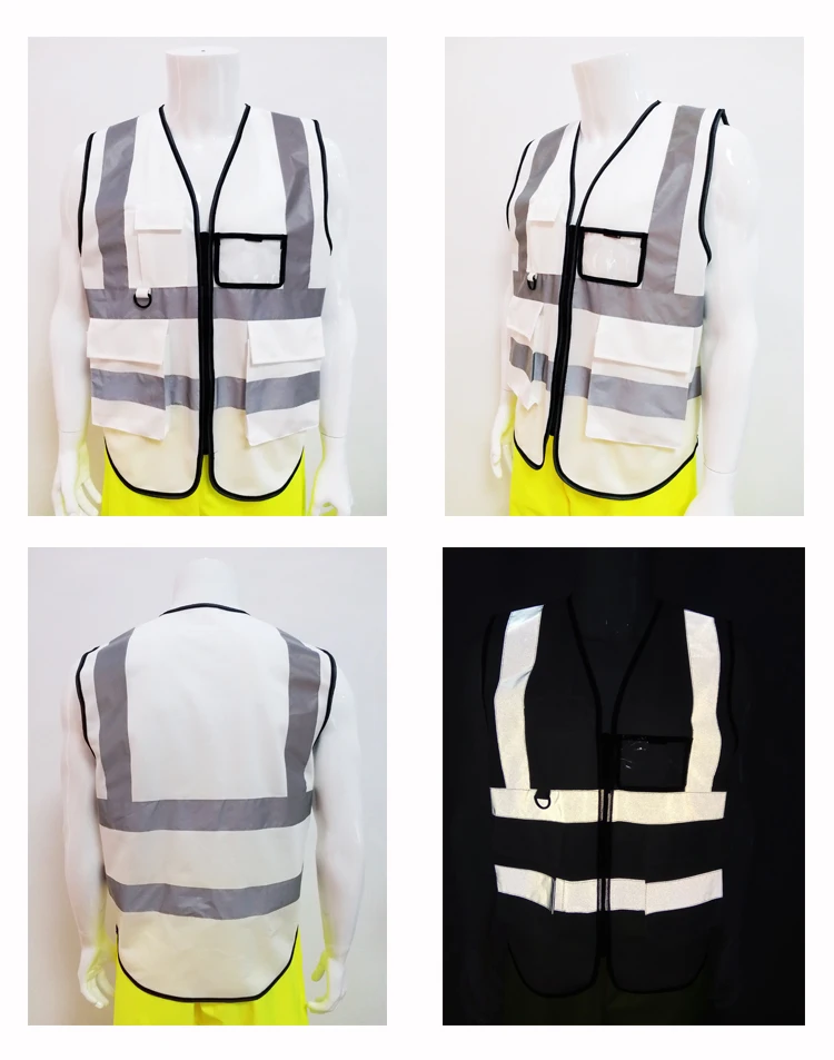 Custom Police 100 Polyester White Reflective Traffic Safety Vest With
