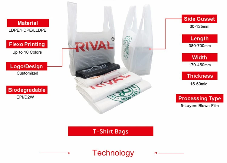 Supplier Biodegradable Packaging Custom Logo T-Shirt Shopping Plastic Bags