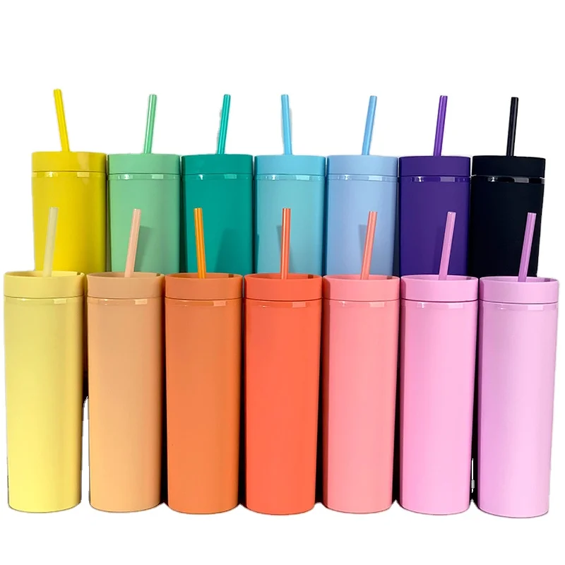

Cups With Lids 16oz Colored Acrylic Reusable Cups And Straws Double Wall Matte Plastic Bulk Drinking Bottle, Customized color