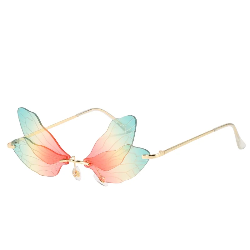 

2021 wholesale women trendy sun glasses rimless shade changes color butterfly wings sunglasses, As the picture shows