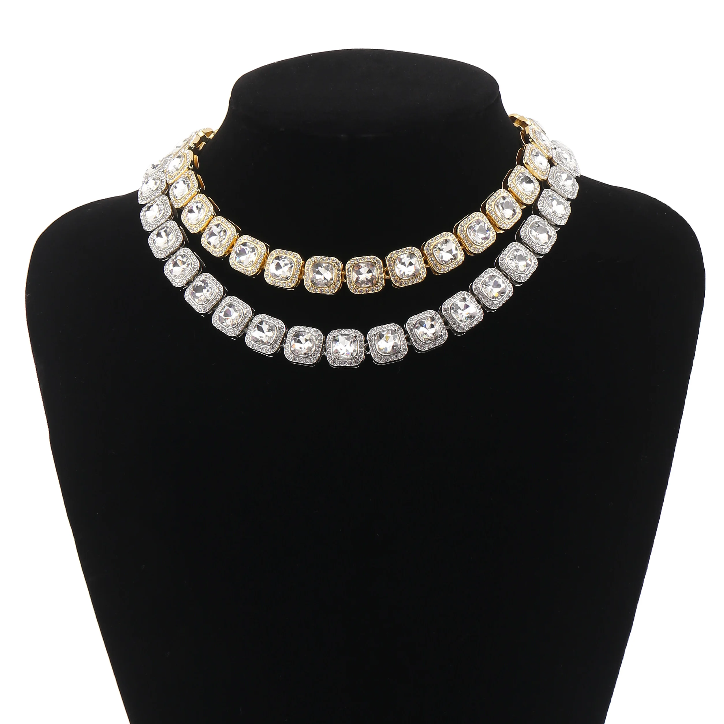 

Bling Bling Chunky Square Hip Hop Iced Out Diamond Tennis Necklace Pave Cubic Zirconia Tennis Chain Necklace