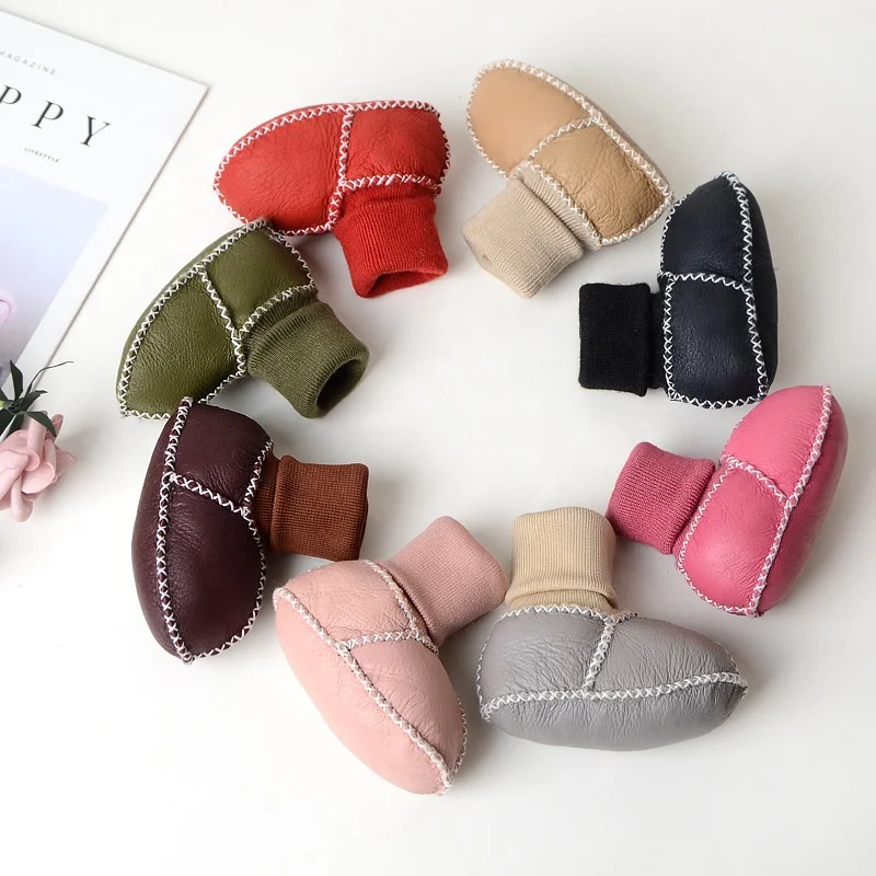 

Handmade Genuine Sheepskin Fur Winter Warm Snow Shoes Sheep Leather Wool Babies Booties for Newborn Toddler