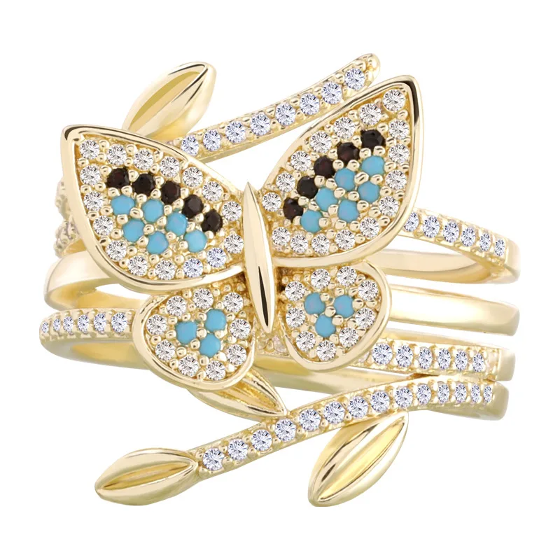 

Fashion Jewelry Gold Butterfly Turquoise Rhinestone Ring for Women