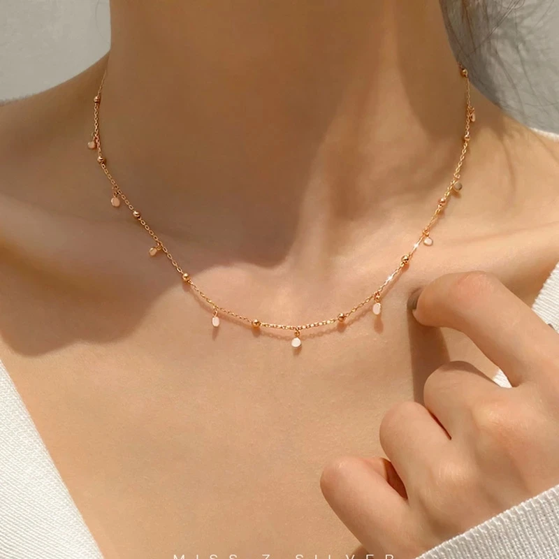 

New Sparkling Disc Round Beads Clavicle Chain Geometric Round Choker Necklace Female Desig, As picture