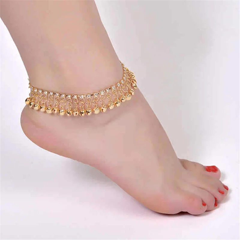 

1pc Gold Silver Color Ethnic Tassel Bell Anklets For Women Girl Beach Foot Bracelet Anklet India Jewelry Accessories, Golden,silver