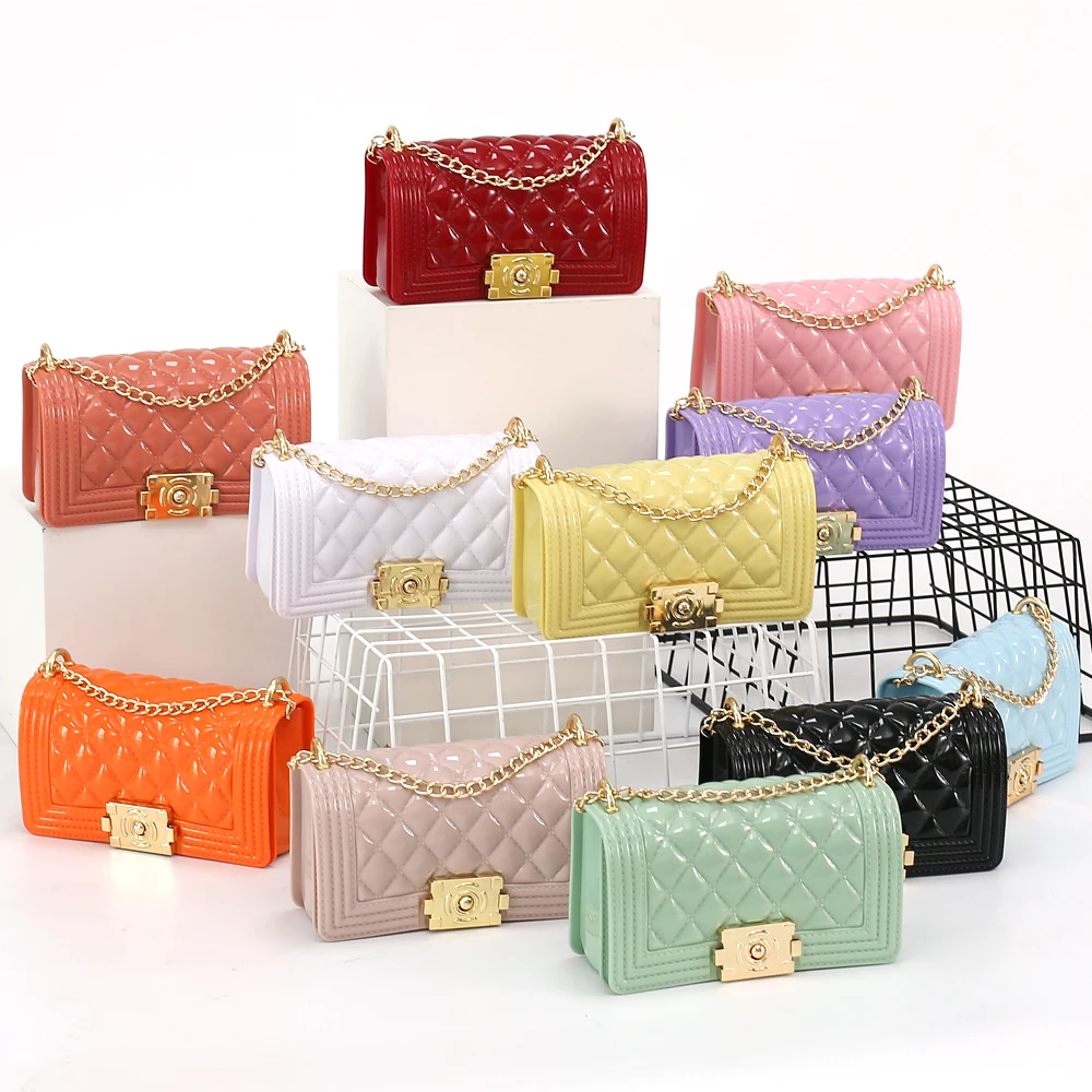 

Fashion style PVC chain bags candy color kid purses women mini handbags jelly purse and handbags