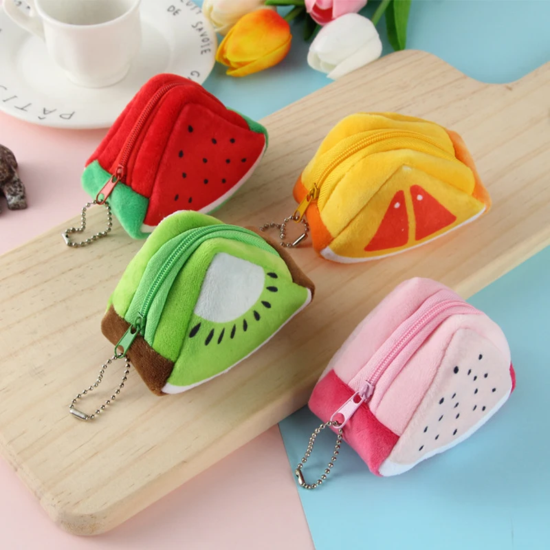 

Fruits Coin Bag Triangle Change Purse Key Hook Wallet for Coin Cheap Gift Portable Women Plush Cotton Hand Purse