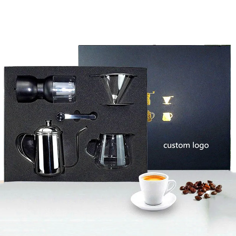 

Sample Available gift box outdoor travel drip coffee v60 coffee set with manual coffee grinder filter Kettle pot scale spoon