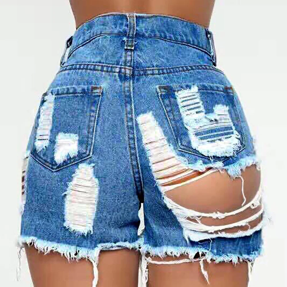 

Amazon New Denim Hot Shorts Pants Nightclub Wear Women Sexy High Waist Ripped Jeans Pencil Pants Breathable Button Fly Regular