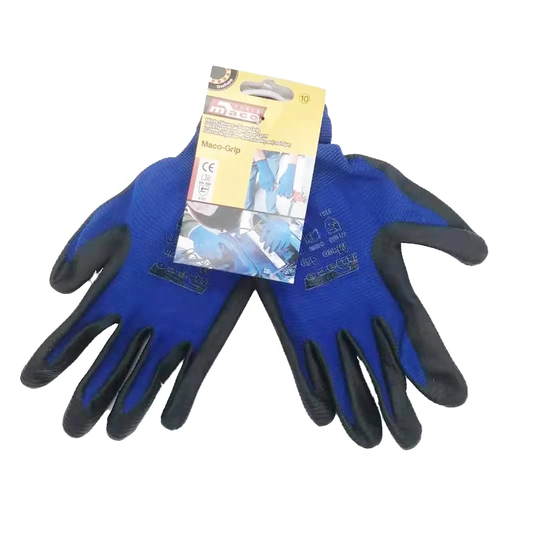 

Garden High Quality Blue Terylene Work Safety Gardening Tool Nitrile Latex Coated Gardening Gloves, Black