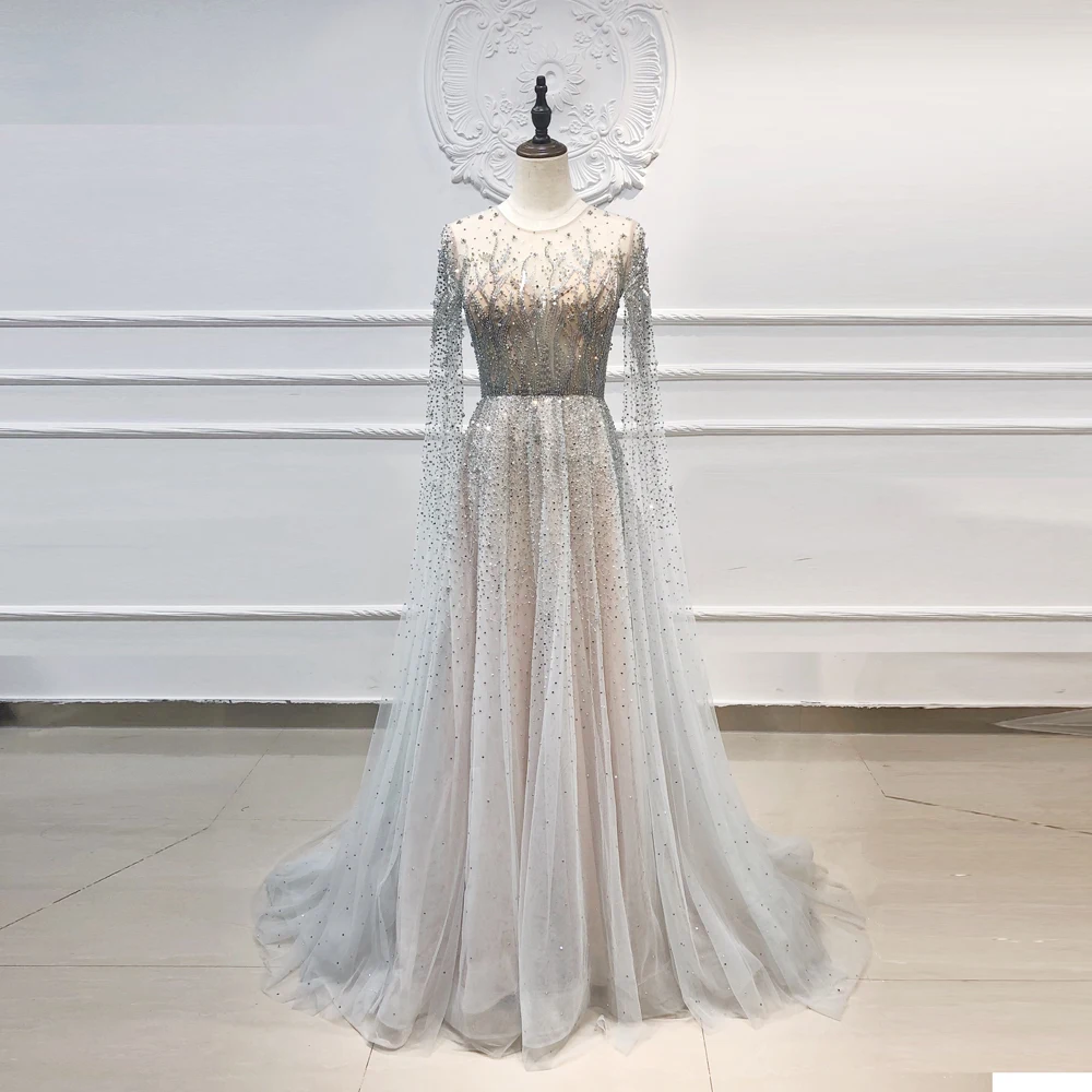 

OEV-L4218 A-Line Tulle Dresses Women Lady Elegant Sequins Evening High Fashion Beaded Evening Dress Gowns, As picture