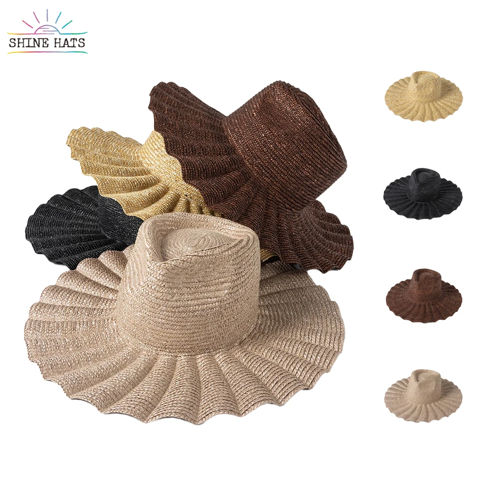 

Shinehats 2023 OEM Vintage Unisex Custom Panama Beach Chapeau Women Sun Summer Sombreros Wholesale Wide Brim Fedora Straw Hats