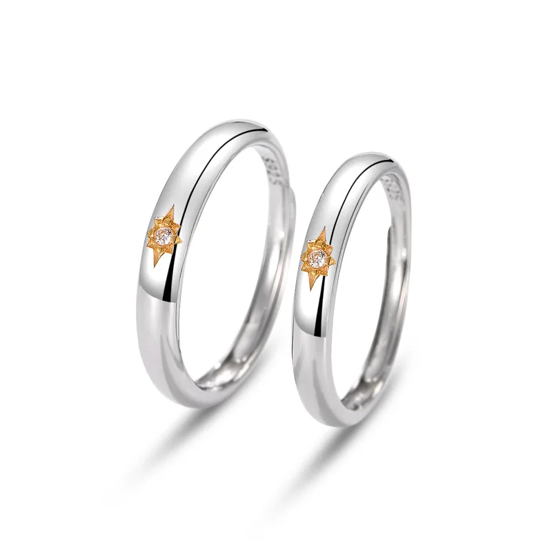 

2020 S925 sterling silver lovers ring plated 18k gold star men and women on a small number of design plain rings, Silver color