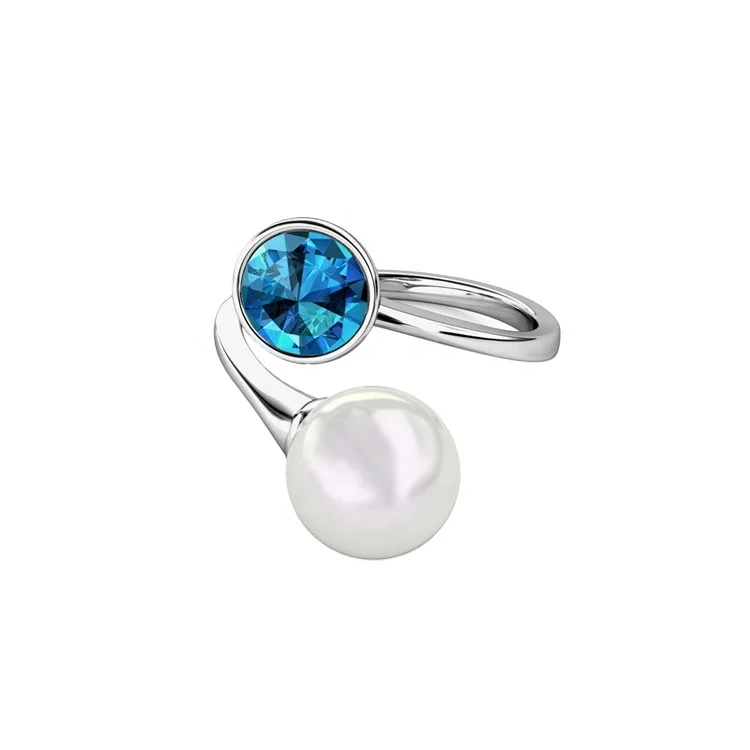 

Sterling Silver 925 Premium Austrian Crystal Jewelry High Quality Fashion Women Dew Pearl Ring Destiny Jewellery, 18k white gold plated