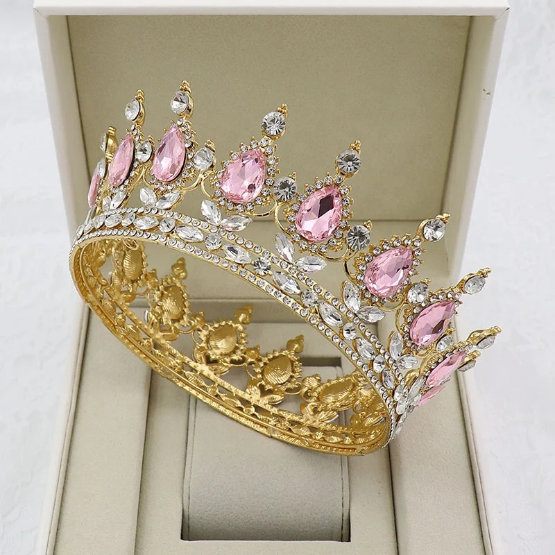 
European and American hot sale round bridal crown baroque drop diamond bridal crown headdress wedding accessories crown 