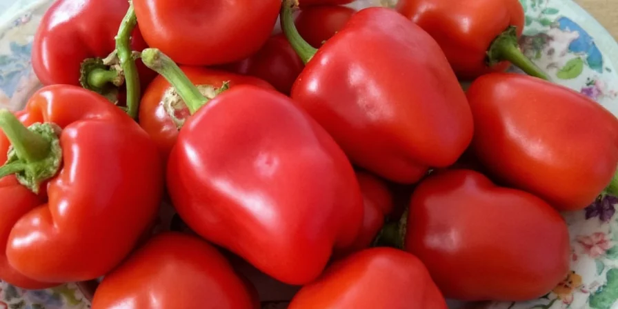 Roasting red peppers over open flame