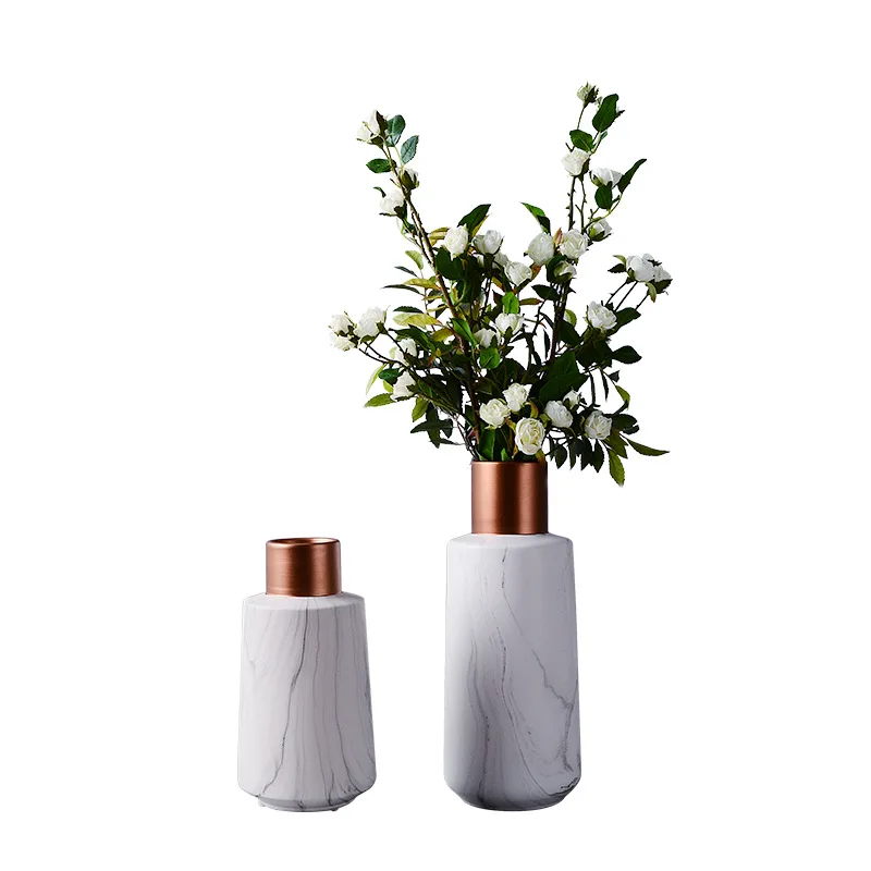 

Nordic Modern Simple Light Luxury Phnom Penh Marble Pattern Ceramic Vase Flower Bottle Dried Flower Arrangement Home Decoration, As photo