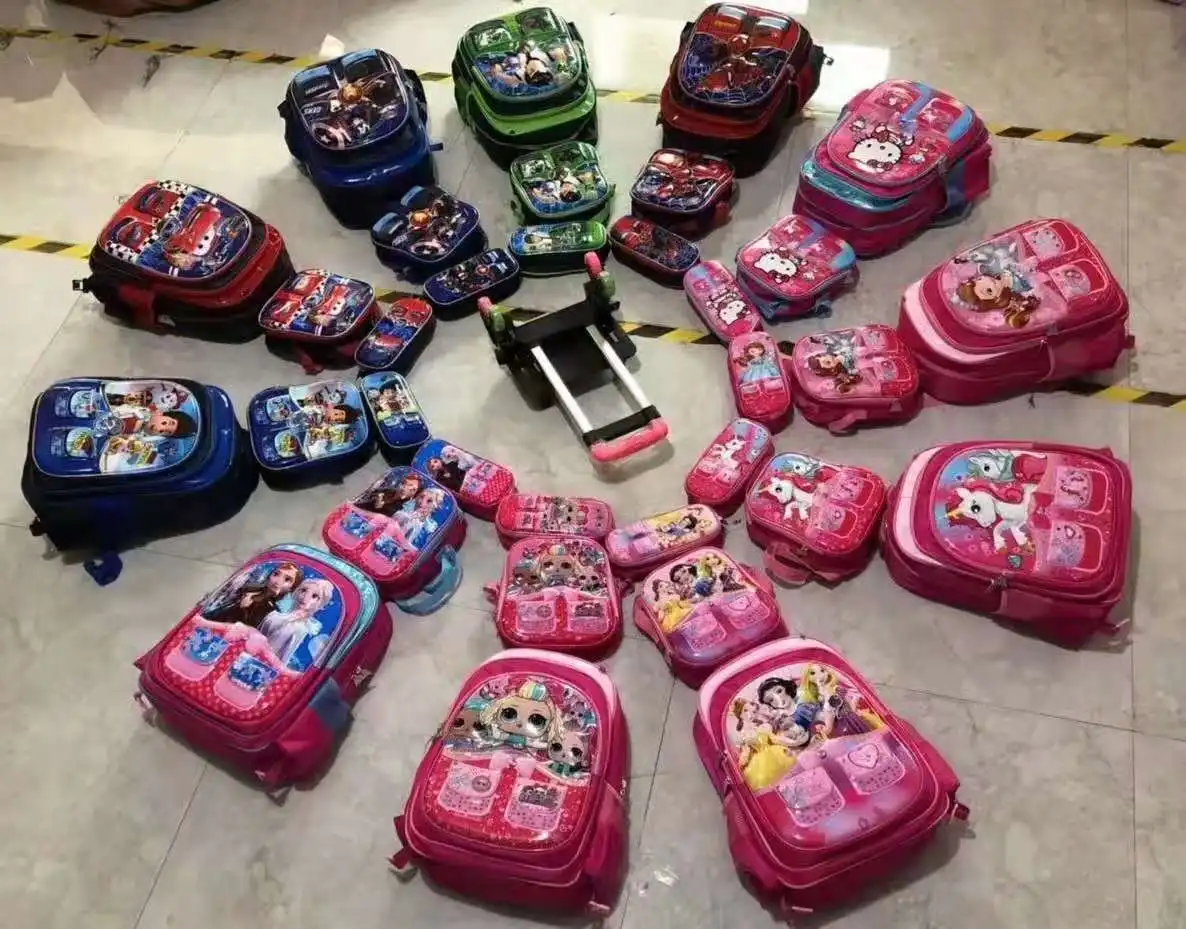

Wholesale Lovely Customized Logo hot selling cartoon waterproof 3pcs set cute girl backpack rolling schoolbag, Customized color