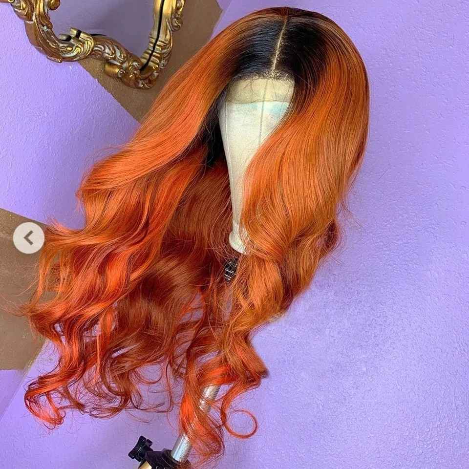 

Ombre Bob Orange Ginger Colored Human Hair Wigs For Black Women 13x6 Lace Front Wig Pre Plucked Brazilian Deep Wave Remy 180%