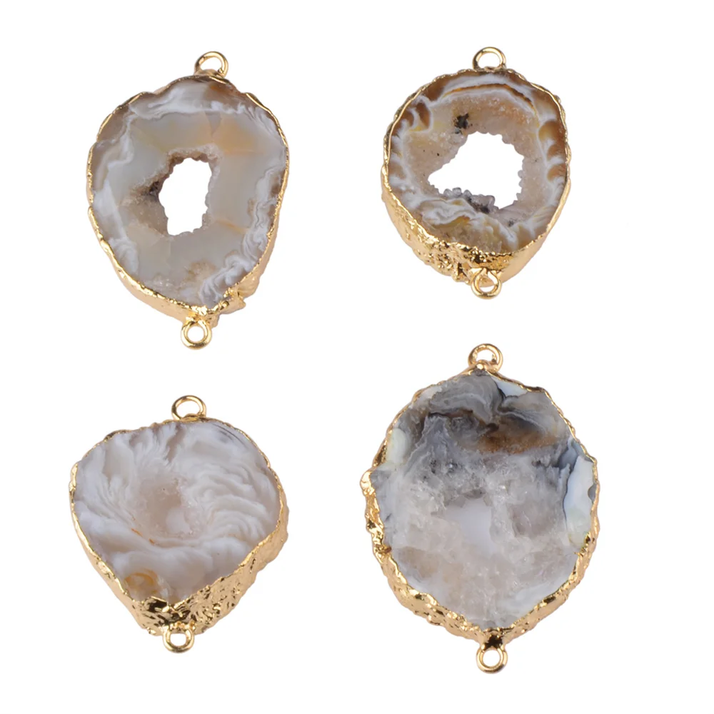 

Natural Druzy Quartz Agate Gem Stone Geode Slices Agate Connector Charms Pendant for DIY Jewelry Making, Colorful