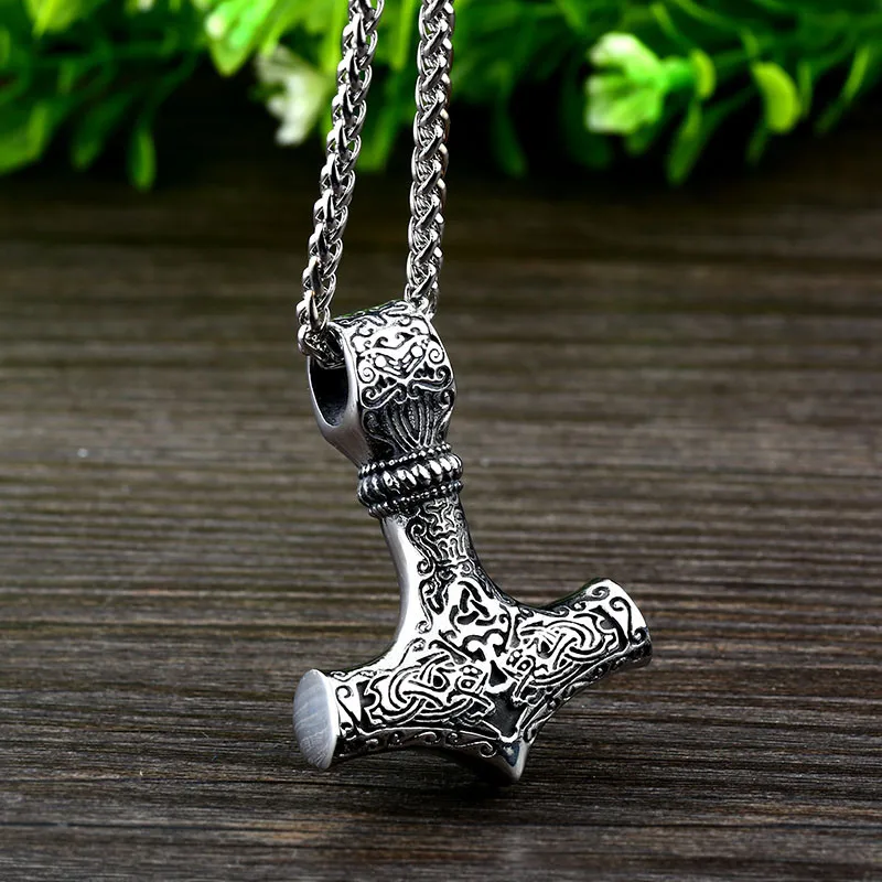 

SS8-384P Steel SoldierThor's Hammer Mjolnir Scandinavian Nordic Chain Popular Jewelry Viking Pendant Necklace