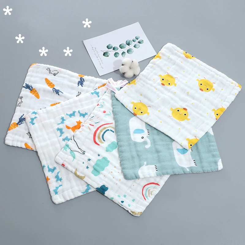 

Wholesale 100% Cotton Baby Bibs 15 Colors Six-layer Cotton Printed Towel Baby Face Towel