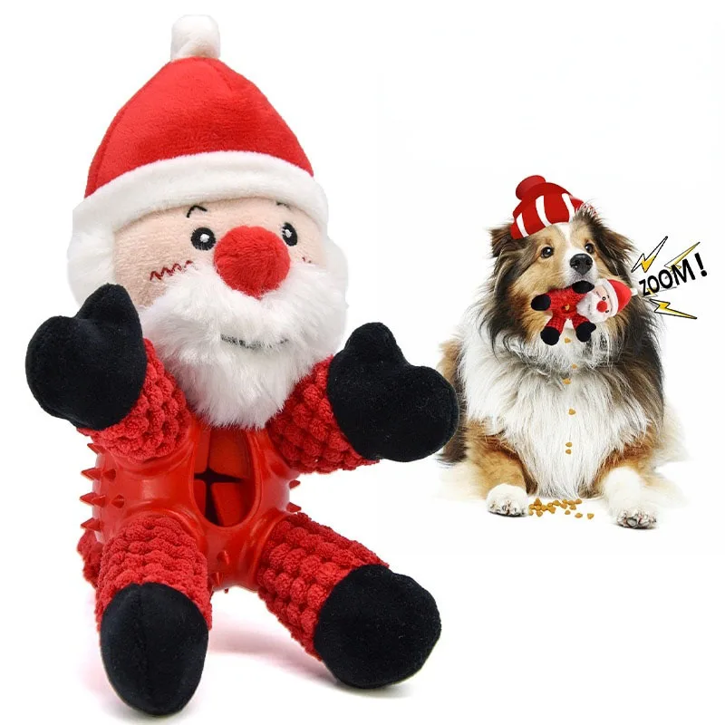 

Christmas Interactive Rubber CleanTeeth Sounding Plush Santa Claus Puzzle Leakage Food Squeaky Dog Chew Toy