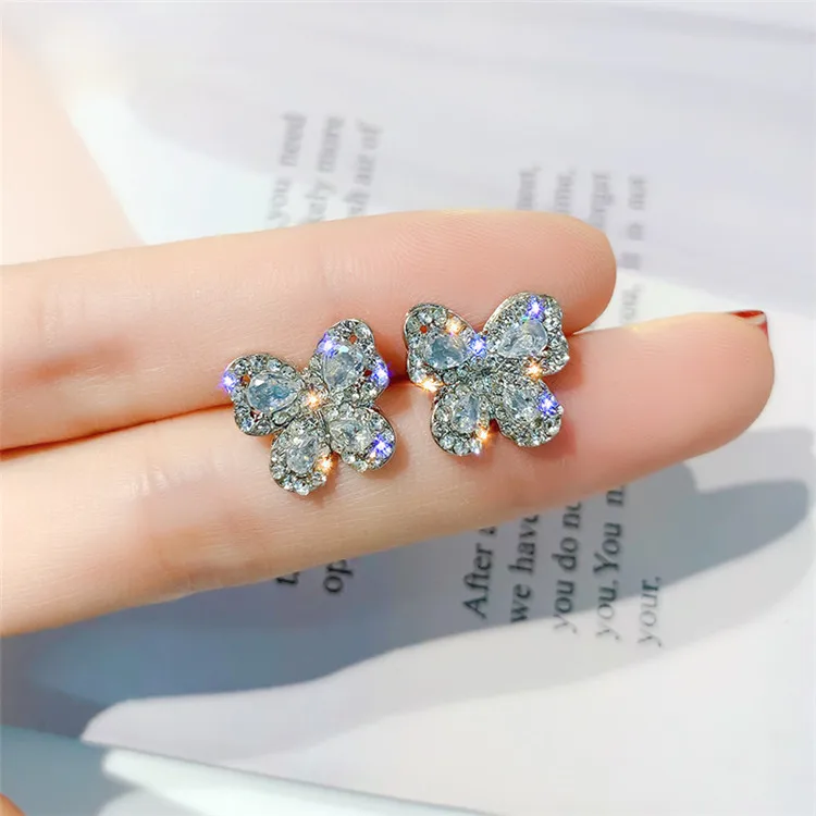 

Korean Fashion Butterfly Crystal Earring Rhinestone Diamond Butterfly Stud Earrings Women, Picture