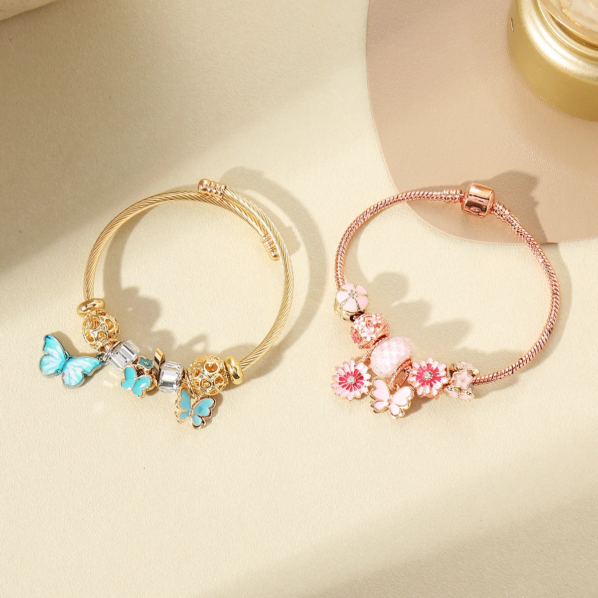 

New Arrival Cute Multi Color Dripping Oil Enamel Butterfly Charms Bracelet Hollow Crystal Heart Beads Flower Charm Bracelets