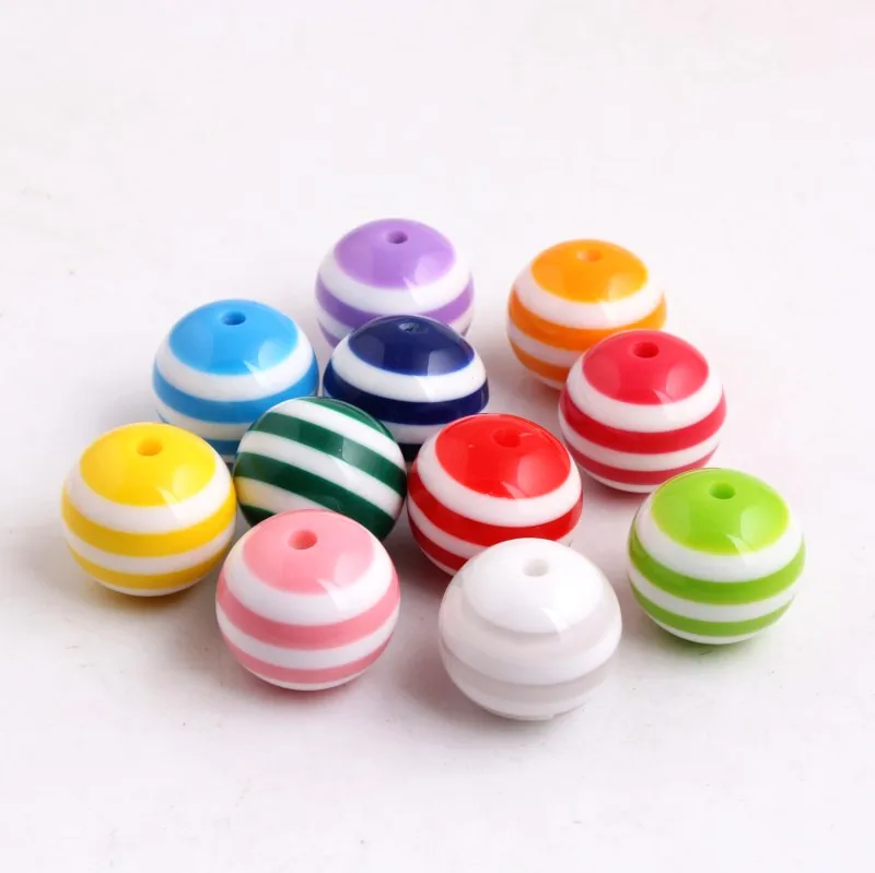 

Spot Decoration Round High Quality Watermelon Color  Plastic Stripe Acrylic Beads, Red orange yellow green purple black pink white blue