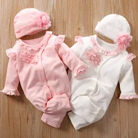 

New Arrival Baby Girl With Hat Lace Ruffle Sleeves Cotton Baby Jumpsuit