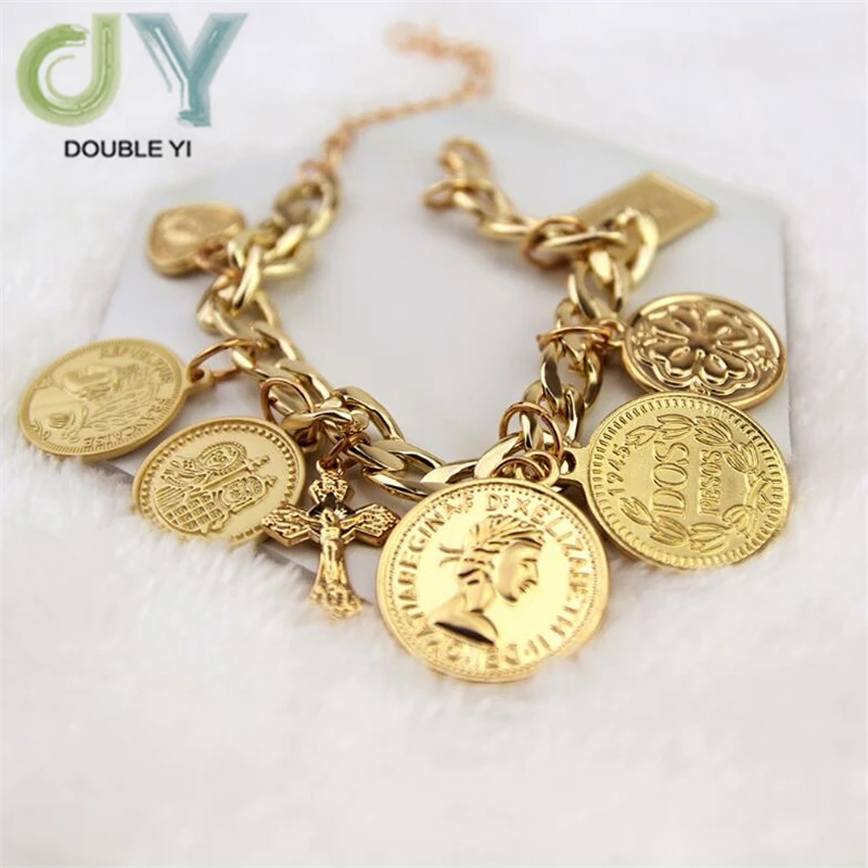 

Bohemian coin bracelet retro alloy cross bracelet, Gold