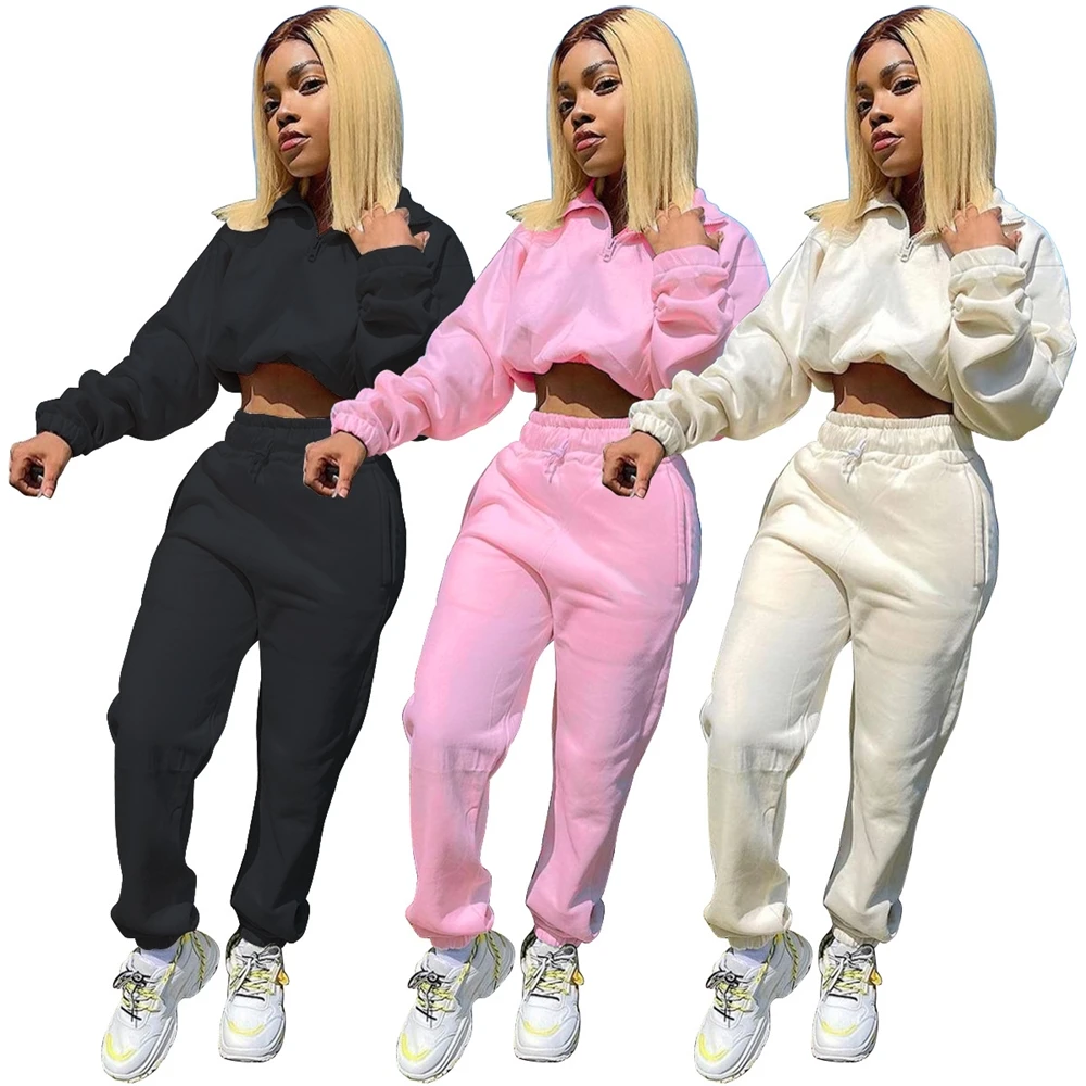 

2021 Crop Tops 2 Piece Pants Jogger Set Coats Jackets Fall Sexy Tracksuits Two Piece Pant Sweatsuits Wholesale Jogging Suit Set