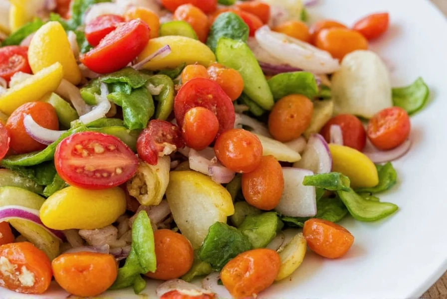 Assorted giardiniera pieces showing different textures and colors
