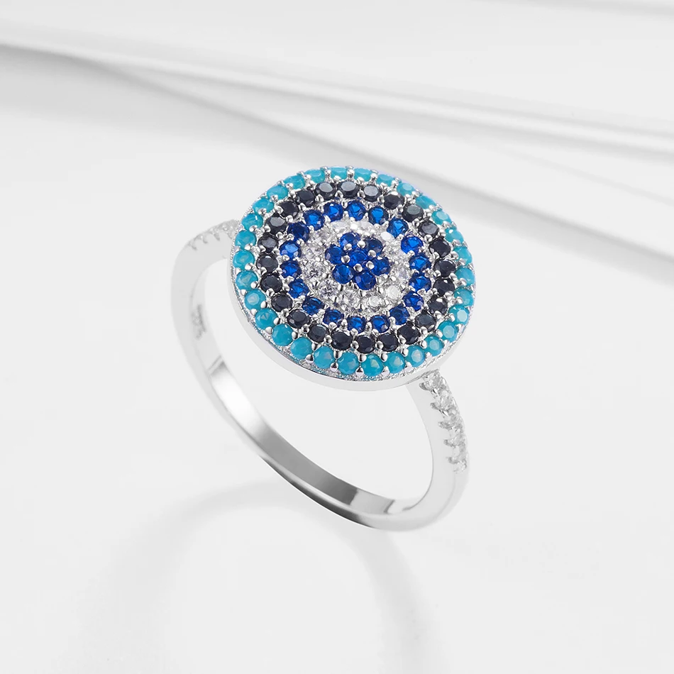 

Vintage women accessories ring CZ Circular Turkey Blue Eye Finger Rings For Women Silver White Zircon Shaped Wedding Bands girl