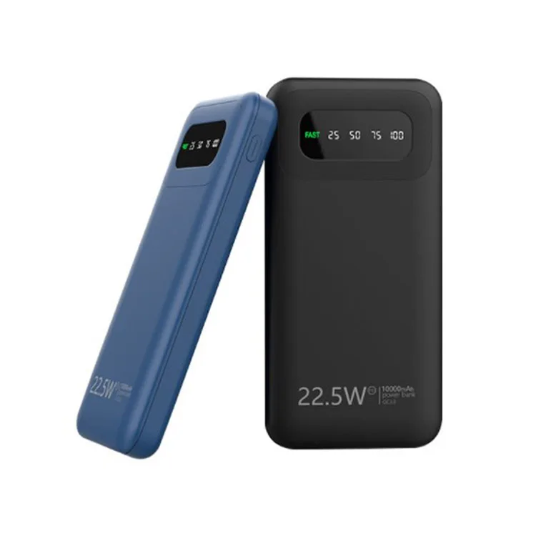 

2021 hot portable ultra slim 10000mah PD22.5W fast charging mobile power bank dual usb output with volume display, Black/white/blue/red