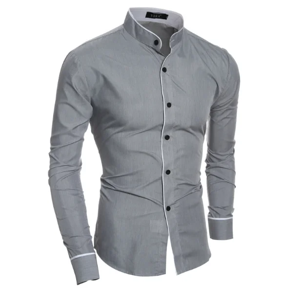 

Newly Men Long Sleeves Shirt Slim Fit Stand Collar Simple Casual Tops for Spring