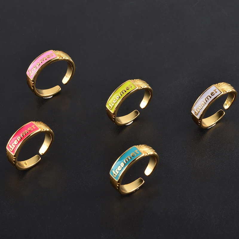 

Adjustable ring unisex wholesale womens design open women enamel gold plated bright color personalized rings, Gold color