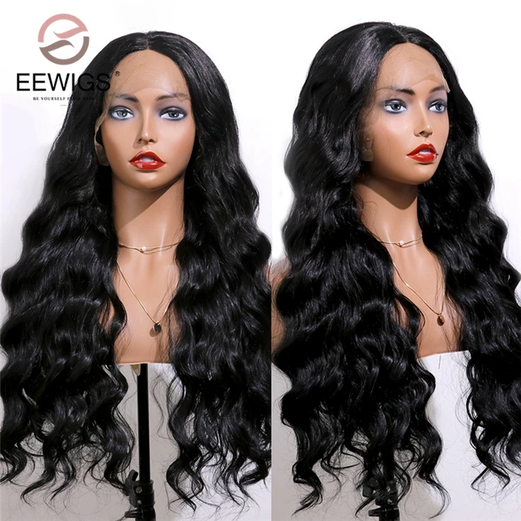 

Synthetic Wholesale Lace Front Wig Body Wave Hair 26 inches Optimal density Cheap Black Natural Lace Frontal Wig