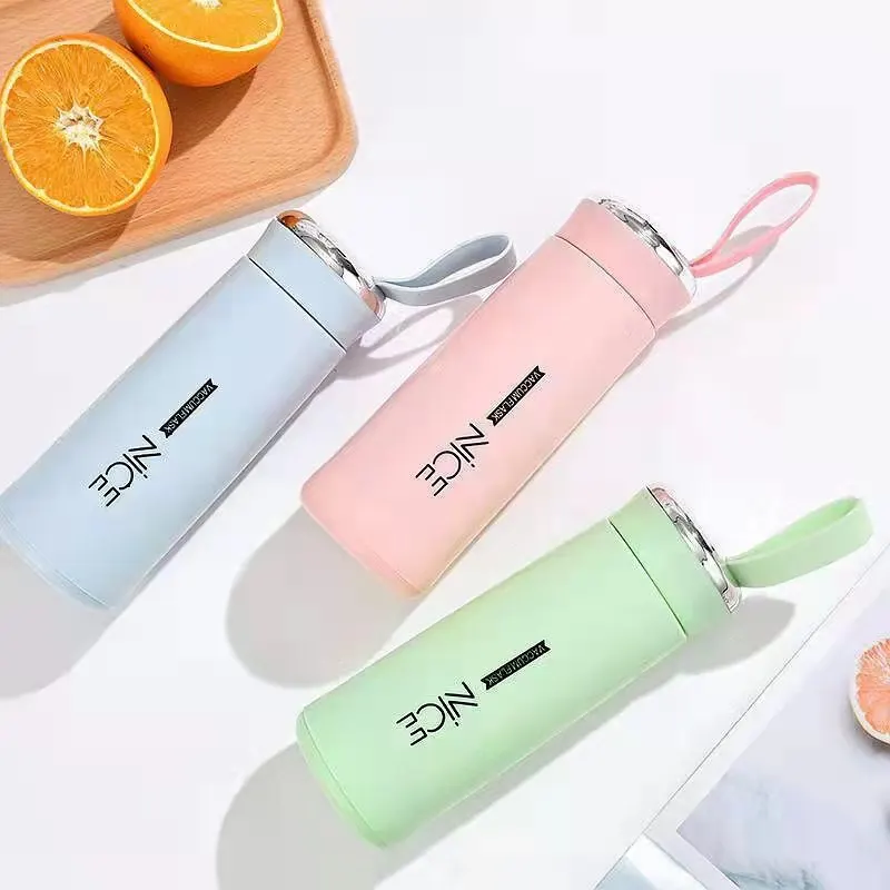

Hot sale 400ml straight gradient sublimation blank frosted glass water bottle with portable lid kids school office cute nice cup