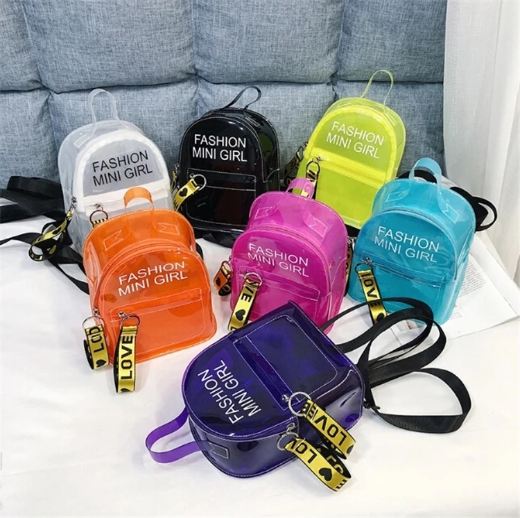

Fashion pvc transparent clear backpack letter print clear jelly backpack for girls, Picture