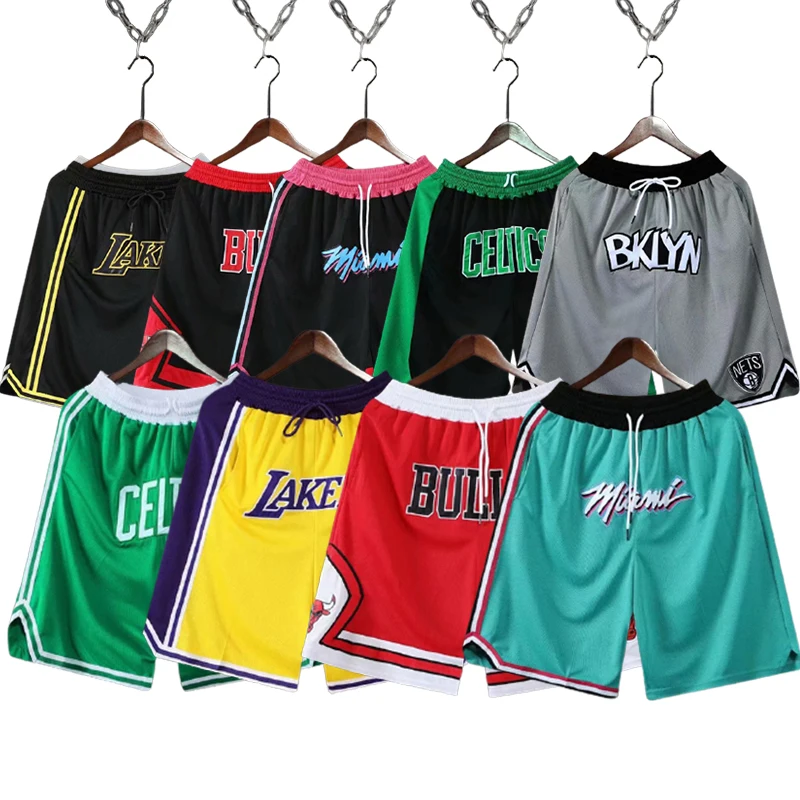 

New Arrival 2021 Laker s Cheap Summer Mens Pocket Embroidered Green Basketball Shorts Sports Workout Short Pants Wholesale