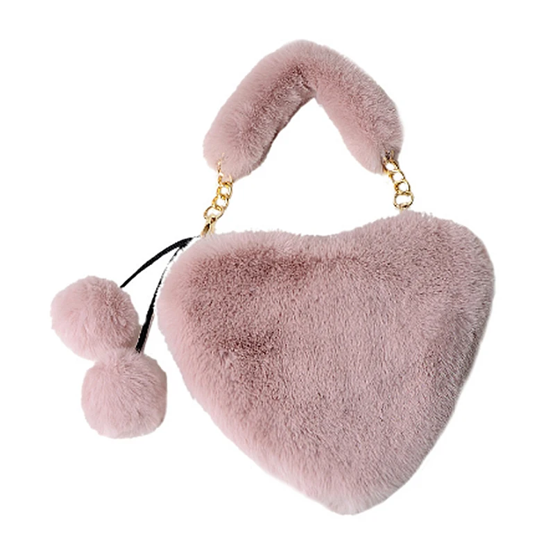 

Amazon Hot Sale Street Women Handbags Candy Color Love Peach-Shaped Plush Zipper Chain Ladies Fashion Handbags