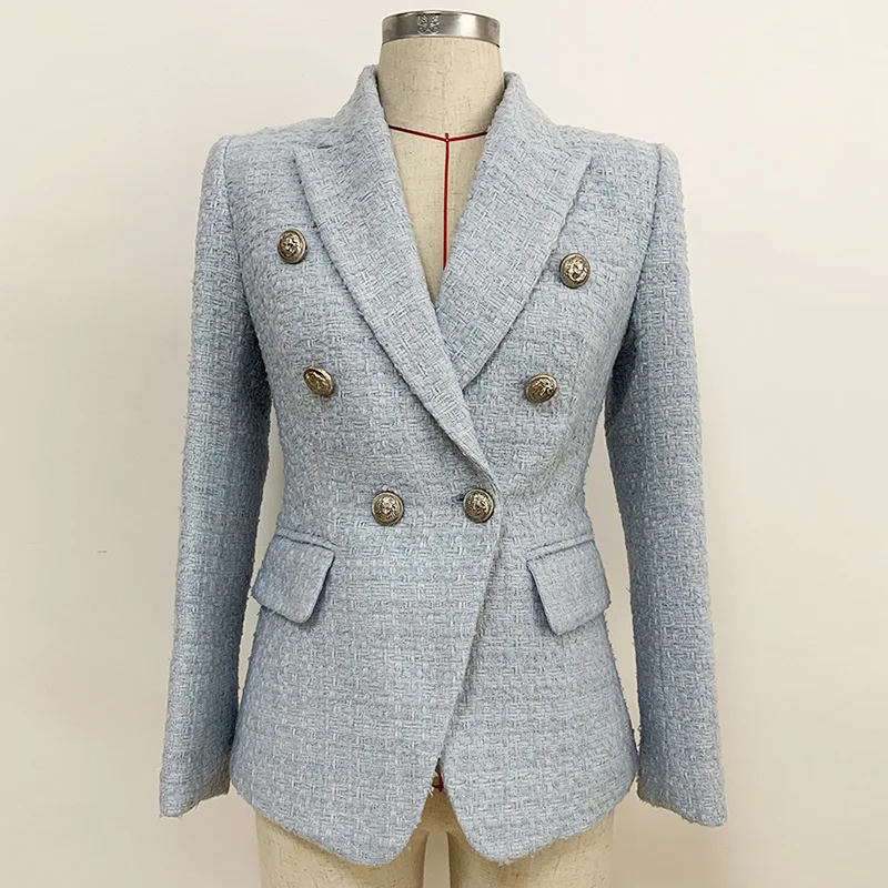 Newest 2019 Fall Winter Designer Jacket double breasted wool tweed slim suit with metal lion buckle