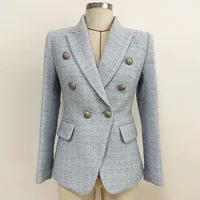 

Newest 2019 Fall Winter Designer Jacket double breasted wool tweed slim suit with metal lion buckle