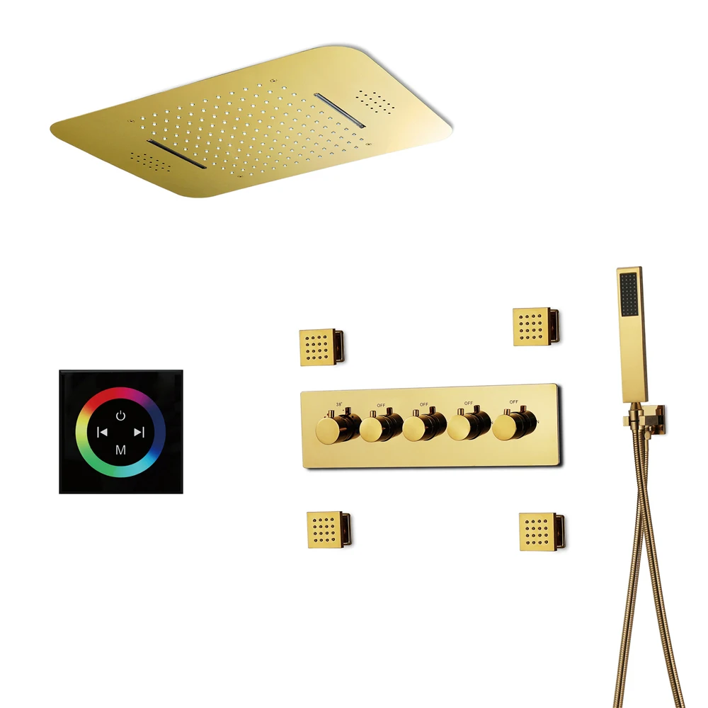 

Hot New Products 2021 Luxurious Music Design 3-type Thermostatic Led Smart Golden Shower Set