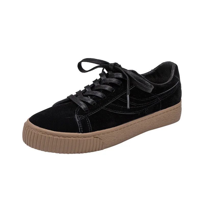 

Women Loafers Black Footwear Casual Shoes Suede Female Lace Up Women Flat Platform Single Shoes Women