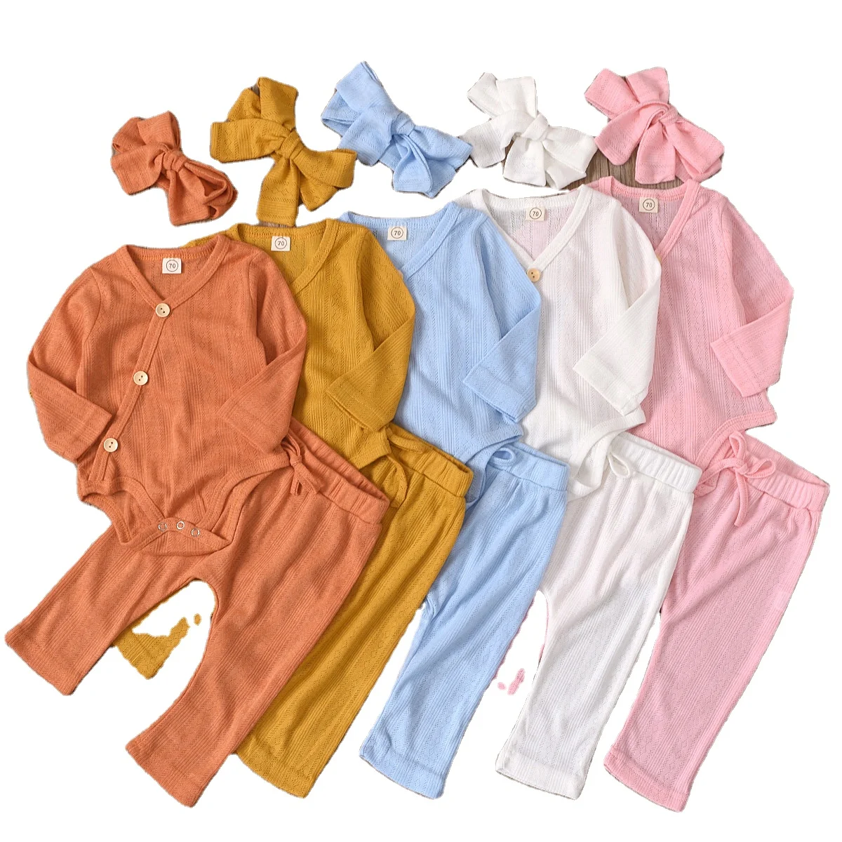 

Breathable baby girls' and boy's rompers infants cotton clothing sets toddlers jumpsuits, pants and headband