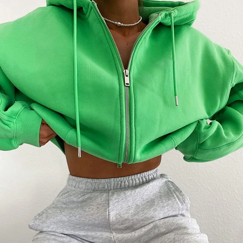 

YIWU QIUDUN Fall List Woman Casual Pure Color Zipper Tracksuit Hoodie Baggy Short Sweatshirt