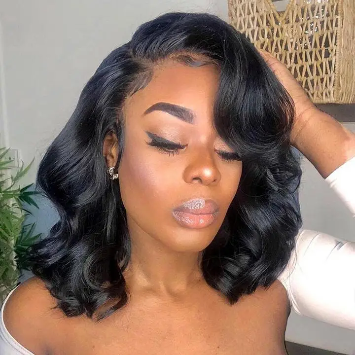 

Short Body wave Wig 13*4 Human Hair Lace Front Indian Virgin Cuticle Aligned Hair Lace Front Wig Straight Bob Lace Wig